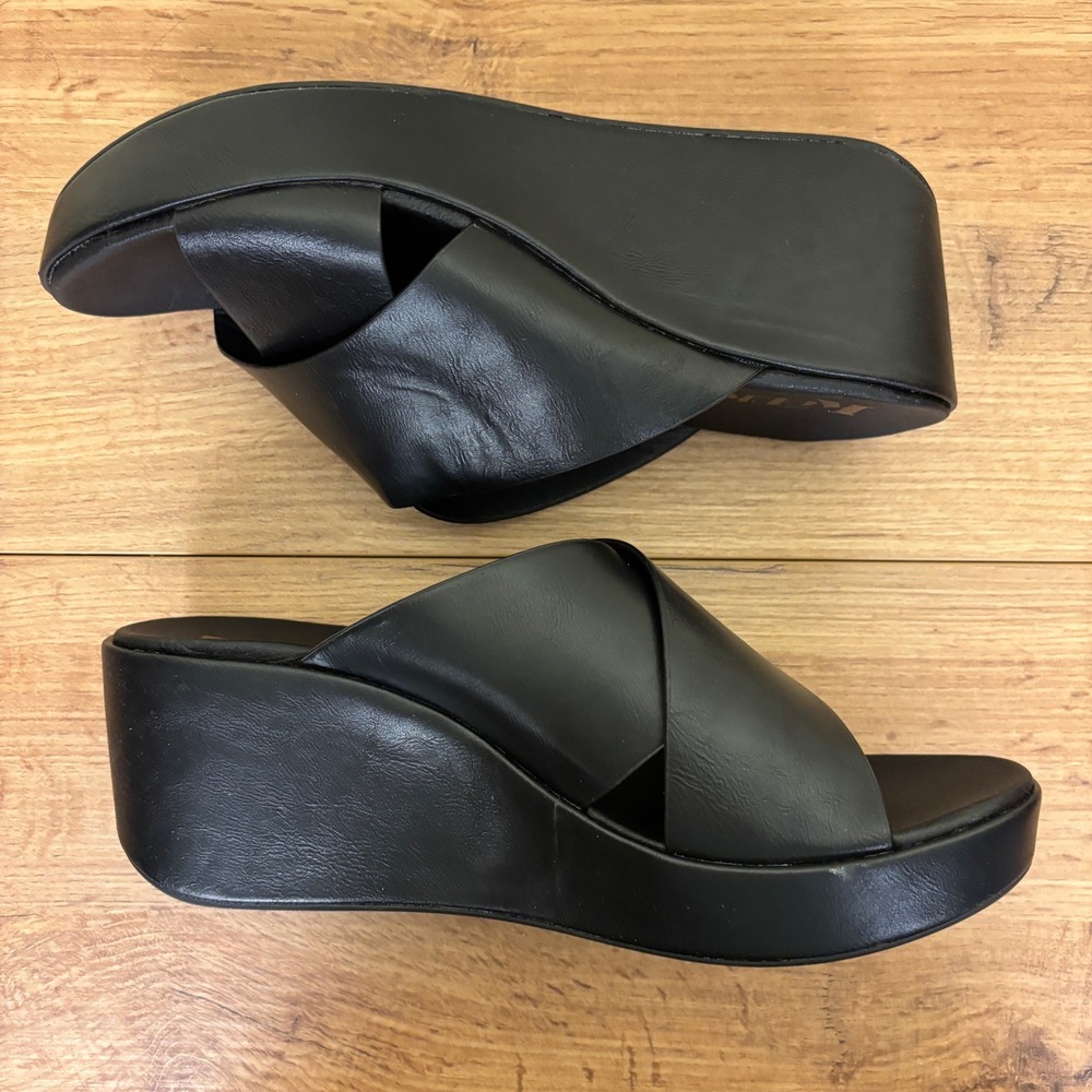 KORKS Madera Wedge Sandals Black Women Size 10 Criss Cross Strap Platform Slides - Picture 7 of 12